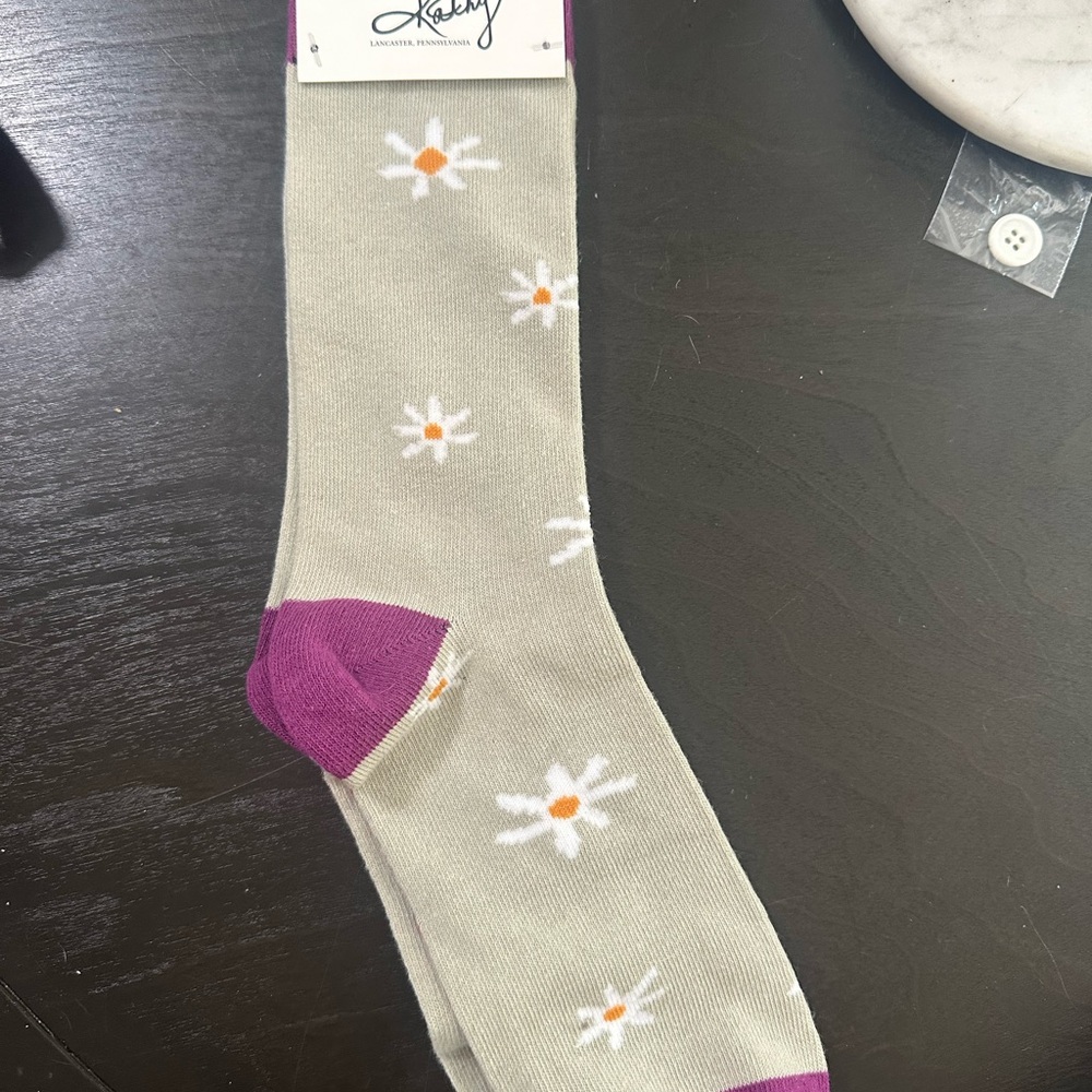 Primitives by Kathy Beige and Purple Floral Women's Socks